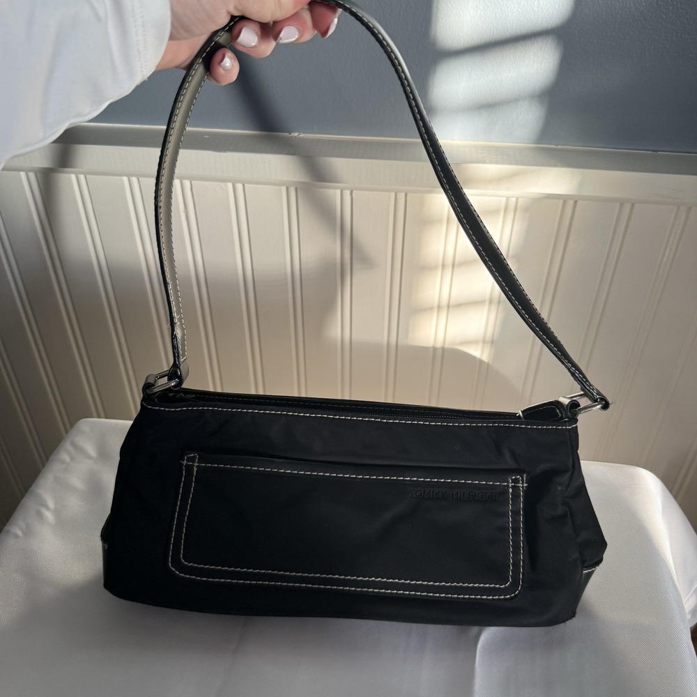 Tommy Hilfiger Y2K Nylon Baguette Shoulder Bag Purse Black